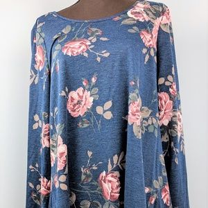 By & By Juniors Babydoll Dress LS Blue Floral